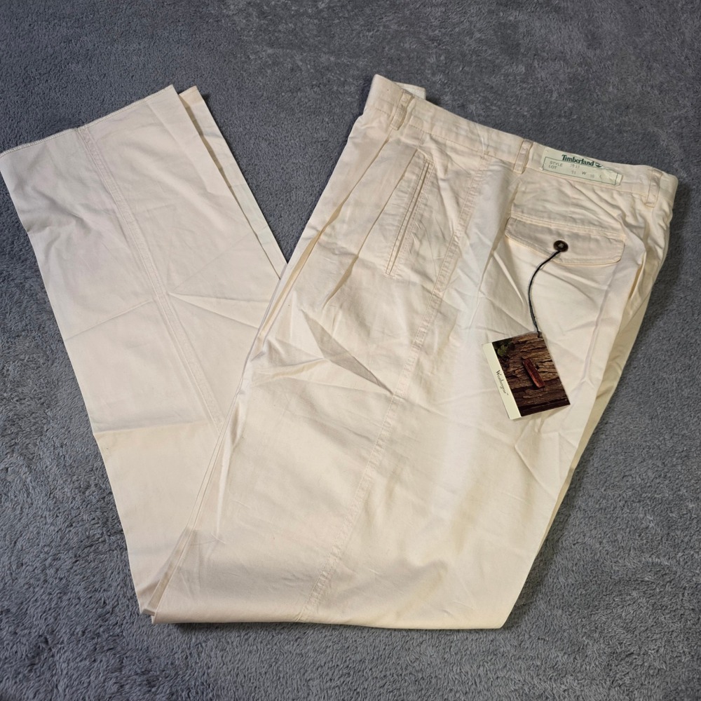 Timberland Mens 36 Weathergear Trousers Cream Straight Leg Cotton VTG Hungary